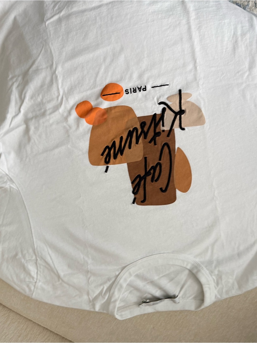 MAISON KITSUNE White Tee with Brown & Orange Café Graphic